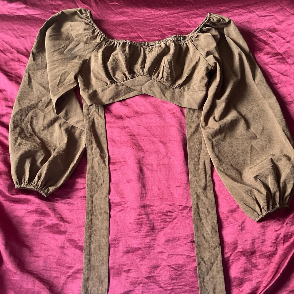 Chic Women's Brown Blouse with drawstrings